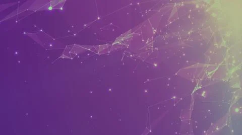 Abstract vector space violet background. Chaotically connected points and pol Illustrazione stock