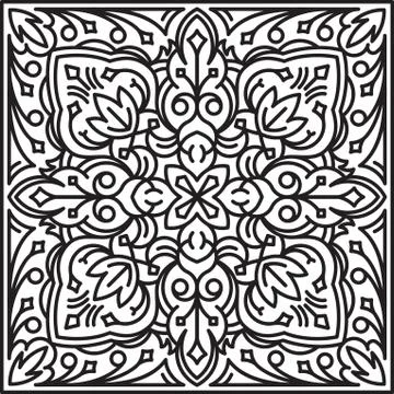 Abstract vector square lace design in mono line style - mandala, ethnic decor 스톡 일러스트