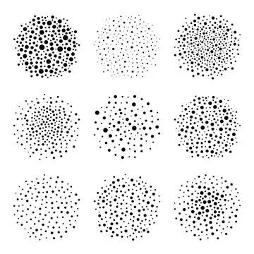 Abstract vector stipple circles brush stroke set Stock Illustration