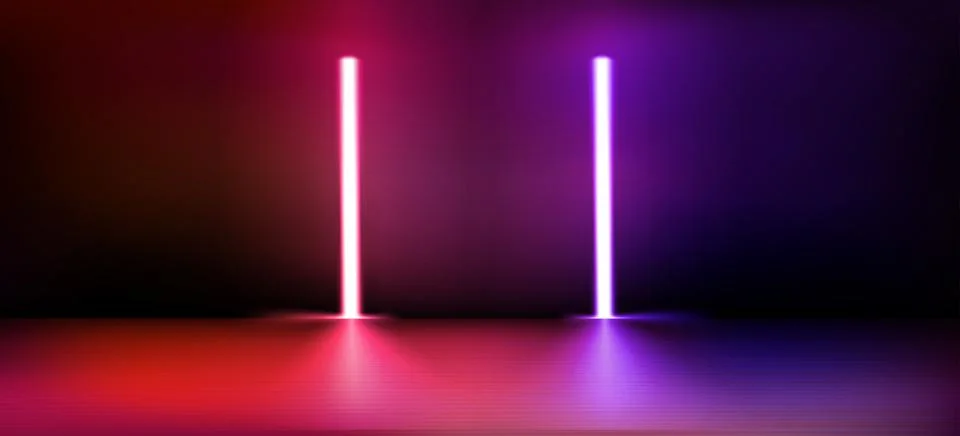 Abstract vector studio with glowing neon lamps. 3d vector illustration with c Stock-Illustration