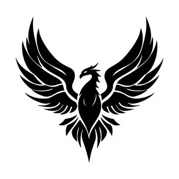 Abstract Vector Stylized black phoenix with wings spread wide open Icon or .. イラスト素材