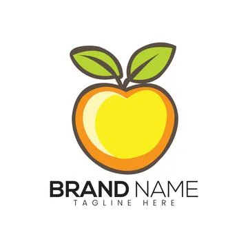 Abstract Vector Stylized Fruit with Leaves Icon or Logo Design Template Stock Illustration