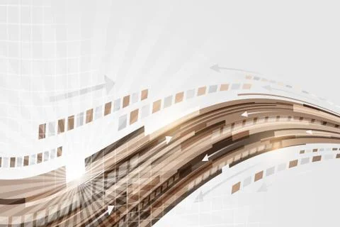 Abstract vector technology background with brown swoosh, arrows and glitter. Stock Illustration