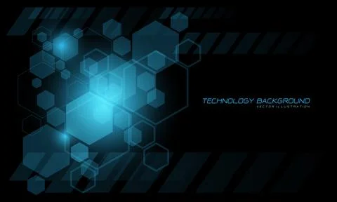 Abstract vector technology blue hexagon geometric futuristic on black design Stock Illustration
