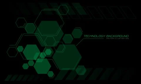Abstract vector technology green hexagon geometric futuristic on black design Stock Illustration