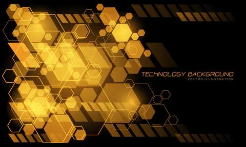 Abstract vector technology yellow hexagon geometric futuristic on black design Stock Illustration
