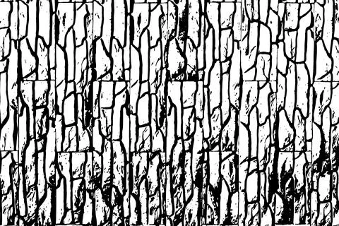 Abstract vector texture of stone brick, black and white grunge scratched text Illustrazione stock