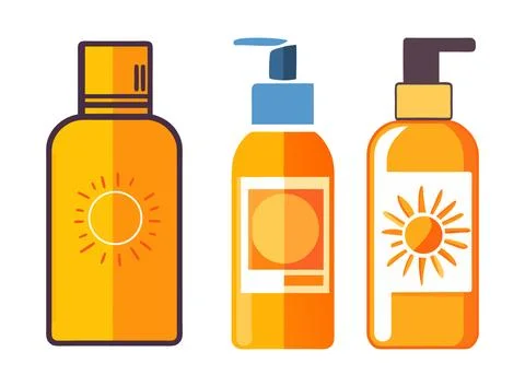 Abstract Vector Three bottles of sunscreen with sun Icon or Logo Design Tem.. 스톡 일러스트