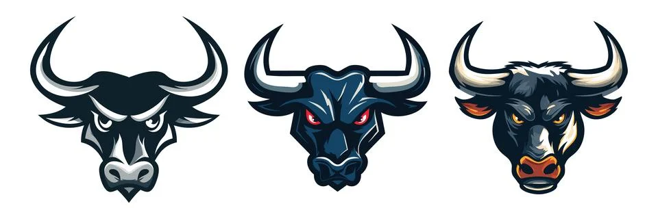 Abstract Vector Three stylized bull head illustrations Icon or Logo Design .. Stock Illustration