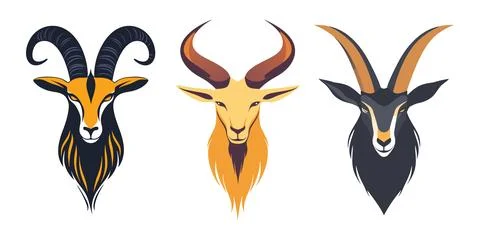 Abstract Vector Three stylized goat heads with different horn shapes Icon o.. Stock Illustration