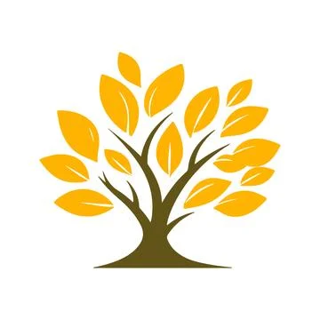 Abstract Vector Tree with Yellow Leaves Icon or Logo Design Template Stock Illustration