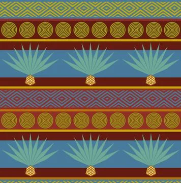 Abstract vector tribal ethnic background. Bright seamless pattern with blue a 스톡 일러스트