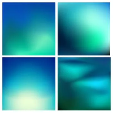 Abstract vector turquoise green blurred background set 4 colors set. Square Stock Illustration