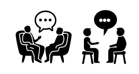Abstract Vector Two pairs of people talking with speech bubbles Icon or Log.. Stock Illustration