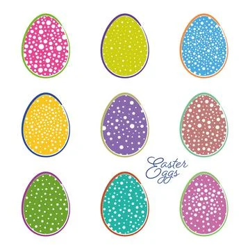 Abstract vector vintage dotted easter egg set Stock Illustration