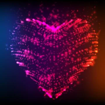 Abstract vector violet background with glowing heart. Cloud of colorful shini 스톡 일러스트