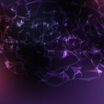 Abstract vector violet mesh background. Chaotically connected points and poly Illustrazione stock