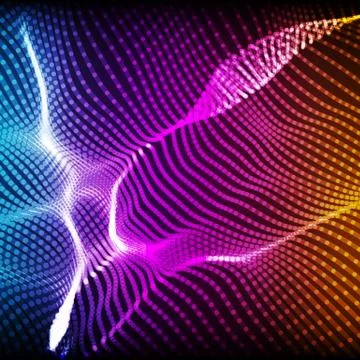 Abstract vector violet wave mesh background. Point cloud array. Chaotic light Stock Illustration