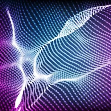 Abstract vector violet wave mesh background. Point cloud array. Chaotic light 스톡 일러스트