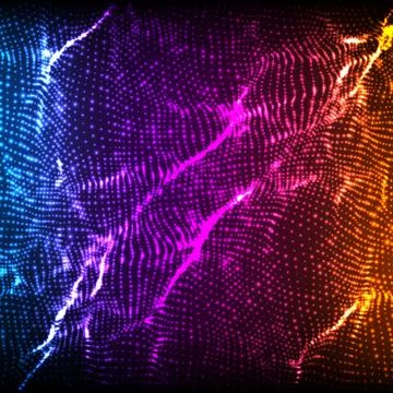 Abstract vector violet wave mesh background. Point cloud array. Chaotic light Illustrazione stock