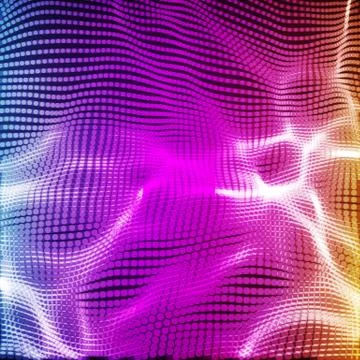 Abstract vector violet wave mesh background. Point cloud array. Chaotic light Illustrazione stock