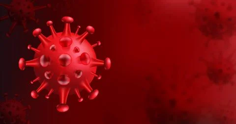 Abstract vector visualization of COVID-19 virus cells in red. Stock Illustration
