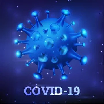 Abstract vector visualization of COVID-19 virus cells in blue. Illustrazione stock