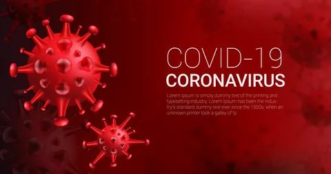 Abstract vector visualization of COVID-19 virus cells in red. Stock Illustration