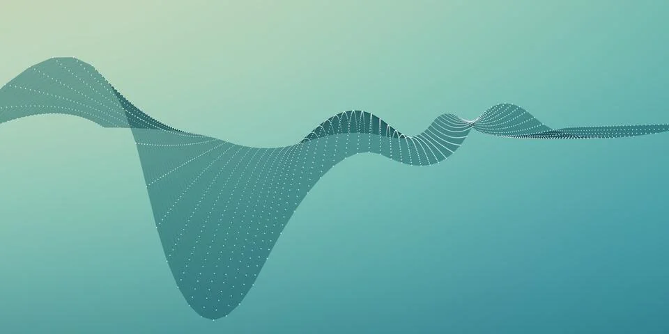 Abstract vector wave mesh background. Point cloud array. Chaotic light waves. Illustrazione stock