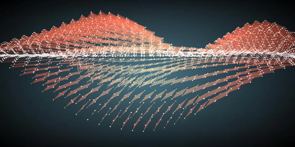 Abstract vector wave mesh background. Point cloud array. Chaotic light waves. Illustrazione stock