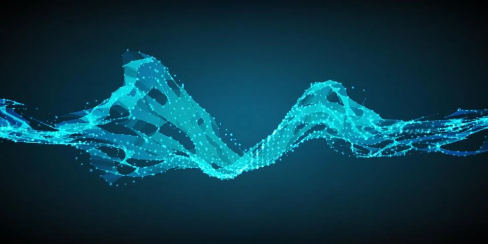 Abstract vector wave mesh background. Point cloud array. Chaotic light waves. Illustrazione stock