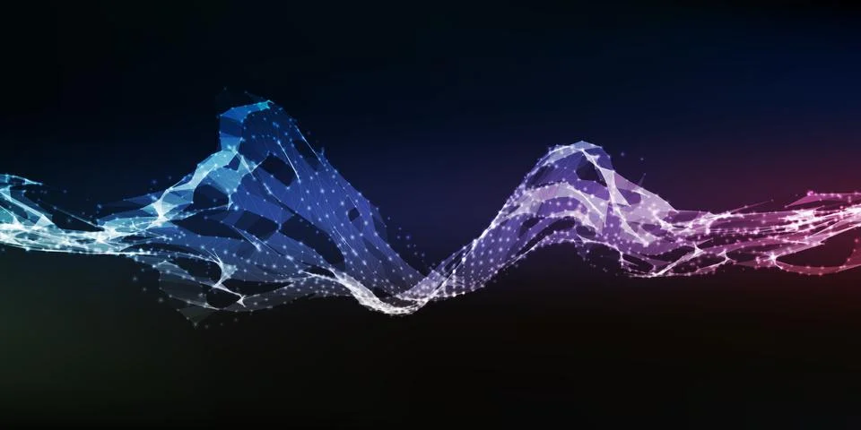 Abstract vector wave mesh background. Point cloud array. Chaotic light waves. Stock Illustration
