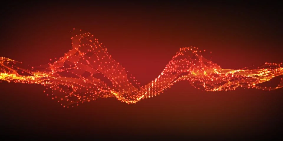 Abstract vector wave mesh background. Point cloud array. Chaotic light waves. Stock Illustration