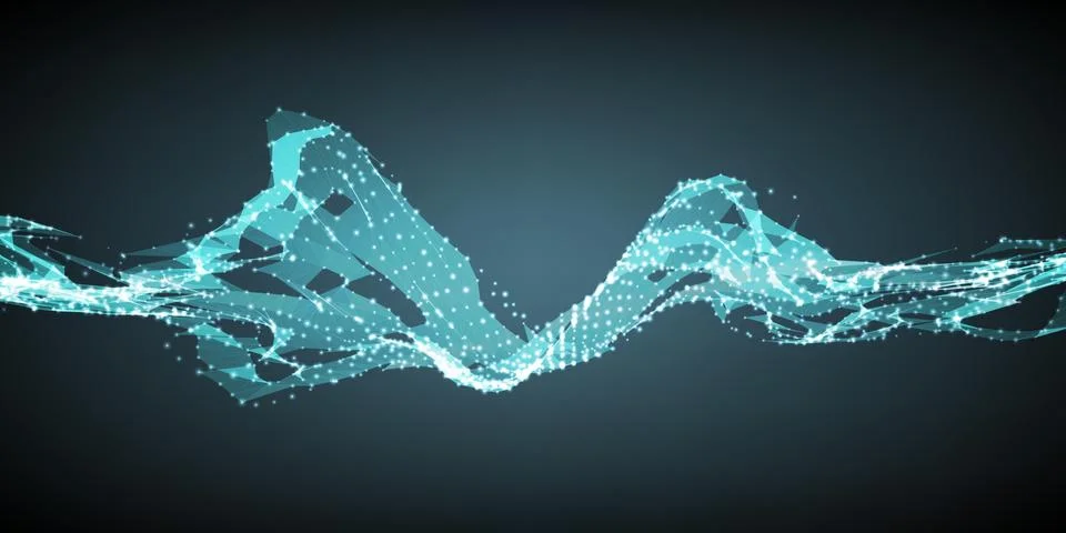 Abstract vector wave mesh background. Point cloud array. Chaotic light waves. Illustrazione stock