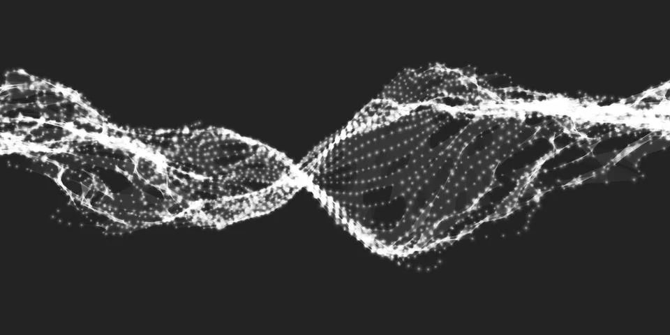 Abstract vector wave mesh background. Point cloud array. Chaotic light waves. Stock Illustration