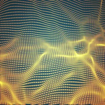 Abstract vector wave orange mesh background. Point cloud array. Chaotic light Illustrazione stock