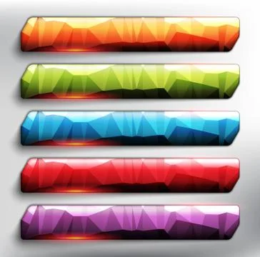 Abstract vector web buttons set of 5. Horizontal crystal banners. Ilustración de archivo