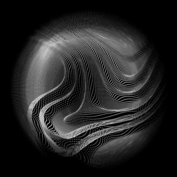 Abstract vector white mesh sphere on dark background. Futuristic style card.  Illustrazione stock