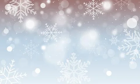 Abstract vector winter wallpaper. Snowflakes, circles and glowing elements. Stock Illustration