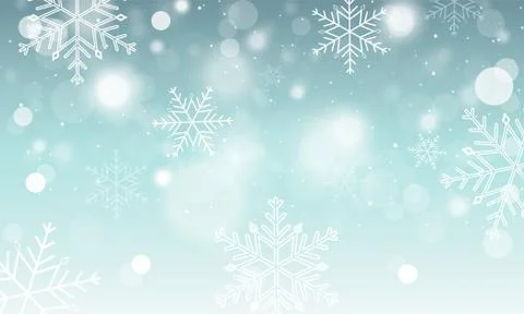 Abstract vector winter wallpaper. Snowflakes, circles and glowing elements. Stock Illustration