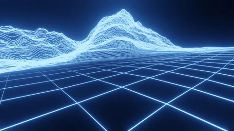 Abstract vector wireframe landscape background. Cyberspace grid Stock Footage 242499815