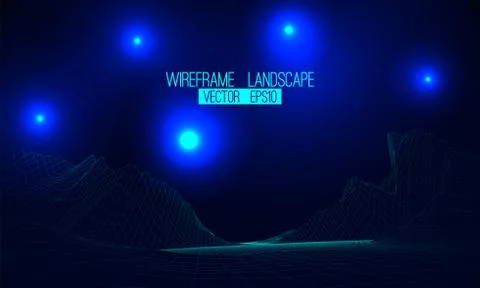 Abstract vector wireframe landscape background. Cyberspace grid. 3d Illustrazione stock