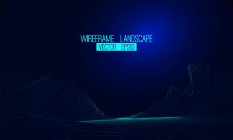 Abstract vector wireframe landscape background. Cyberspace grid. 3d Illustrazione stock