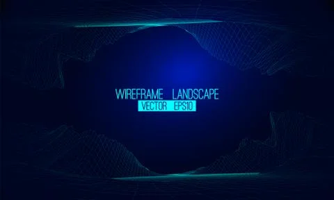 Abstract vector wireframe landscape background. Cyberspace grid. 3d Stock Illustration