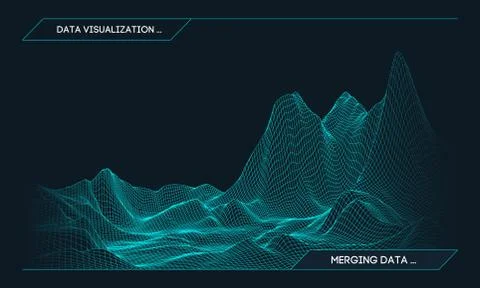 Abstract vector wireframe landscape background. Cyberspace grid. 3d technology Stock Illustration