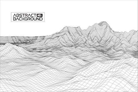 Abstract vector wireframe landscape background. Cyberspace grid. 3d technology Illustrazione stock