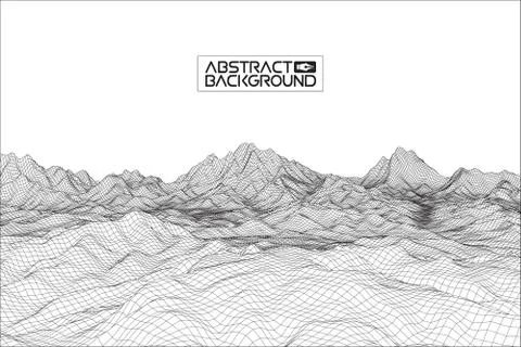 Abstract vector wireframe landscape background. Cyberspace grid. 3d technology Stock Illustration