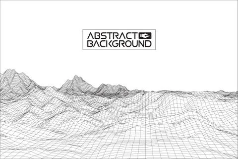 Abstract vector wireframe landscape background. Cyberspace grid. 3d technology Illustrazione stock