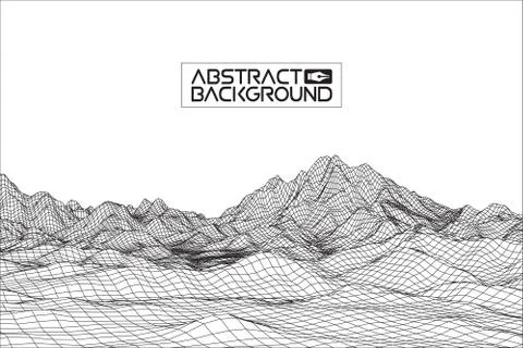 Abstract vector wireframe landscape background. Cyberspace grid. 3d technology Stock Illustration
