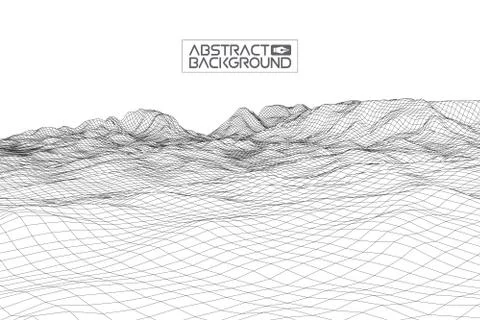 Abstract vector wireframe landscape background. Cyberspace grid. 3d technology Stock Illustration